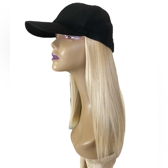HAT WIG Black Ball Cap with 14” Ash Blonde Hair Attached Cap with Blonde Wig NWT - Picture 1 of 10
